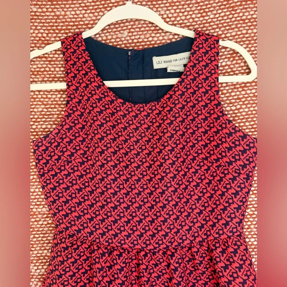 Anthropologie Red and Blue Patterned Midi Dress - Picture 2 of 11